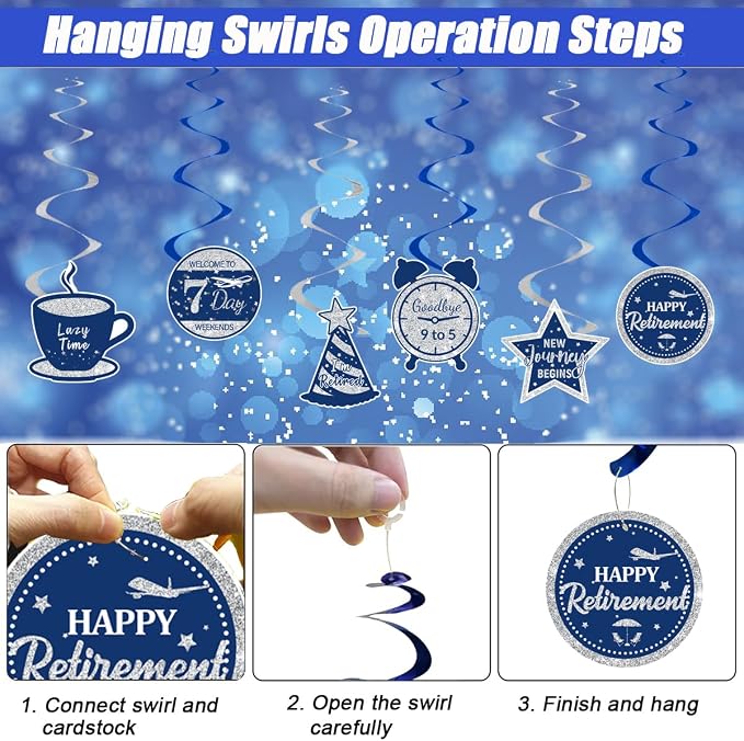 Happy Retirement Party Decorations Men Women, Happy Banner, Hanging Swirls - Image 5