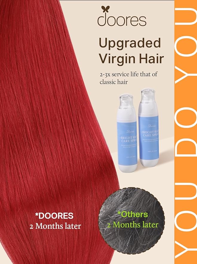 DOORES Human Hair Extensions Tape in Hair, Red Tape in Hair Extensions 22 Inch 10pcs 30g, Tape in Hair Extensions Human Hair Extensions Straight Hair