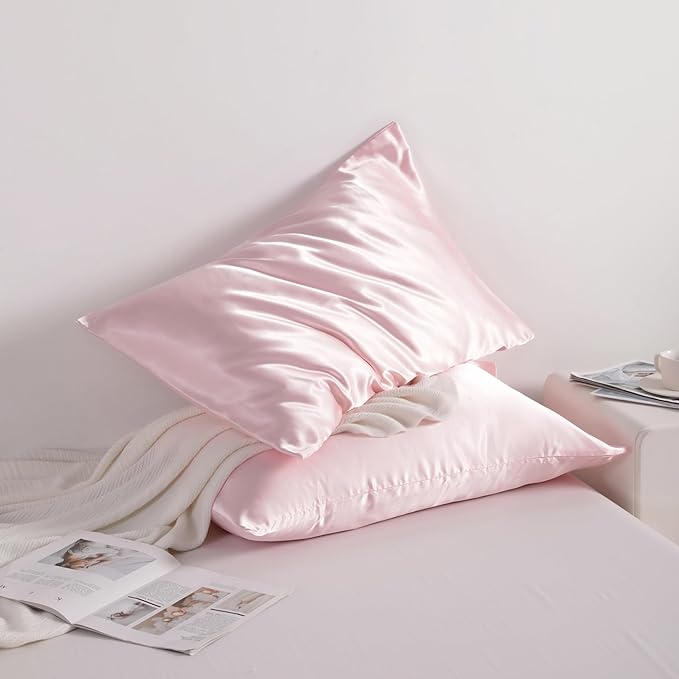 NTBAY 2 Pack Satin Queen Pillowcases for Hair and Skin, Luxurious and Silky Pillow Cases with Envelope Closure, 20x30 Inches, Light Pink