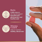Nature's Bounty Optimal Solutions Hair, Skin and Nails Pectin Gummies, 2500 mcg Biotin Per Serving, No Stick Gummy, Vegetarian Formula, Strawberry Flavor, 200 count, 100 Total Servings
