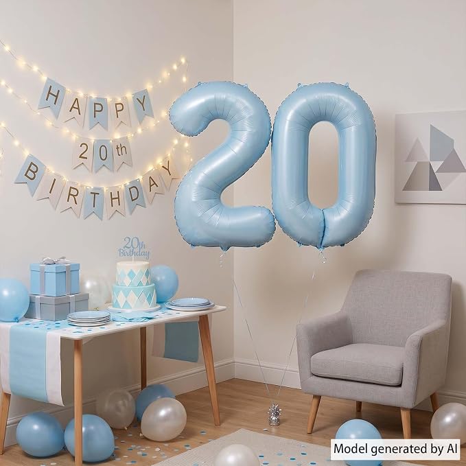 Baby Blue Number 20 Balloon 40 Inch, Foil Digits Milestone Party Supplies | - Image 7