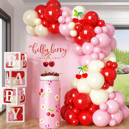 HILAVO Pink and Red Balloon Arch Kit Cherry Balloon Garland 91Pcs Red Baby Pink by HILAVO