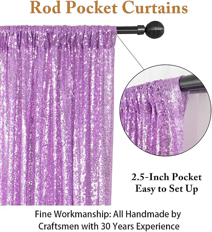 ShinyBeauty Sequin Curtain Lavender 4FTx8FT Sequin Photo Backdrop Light Purple - Image 3