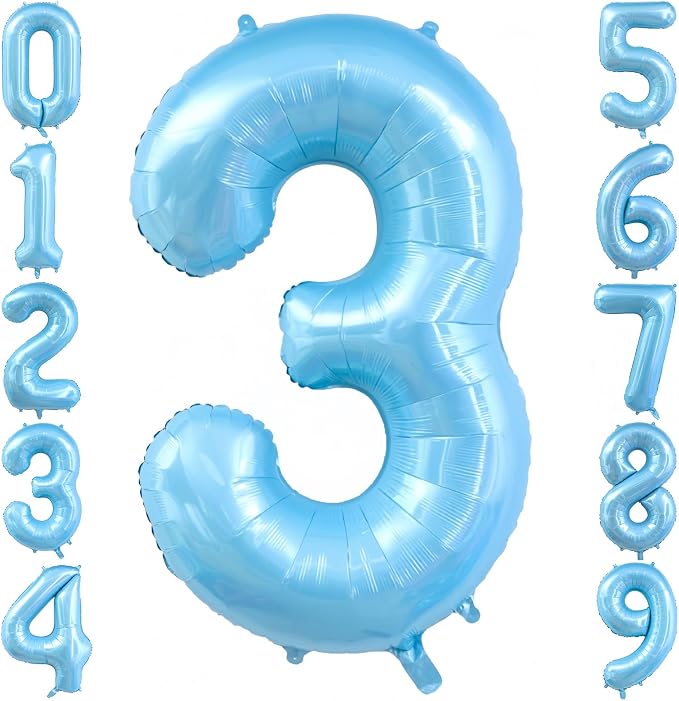 Pastel Blue 3 Balloon Number, Light Blue 3 Balloons by BBPOOL
