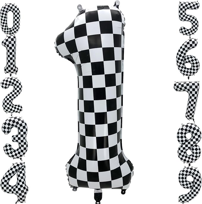 42 Inch Checkered Number Balloon 1, 1th Race Car Flag Birthday Party Supplies by Eoopoon