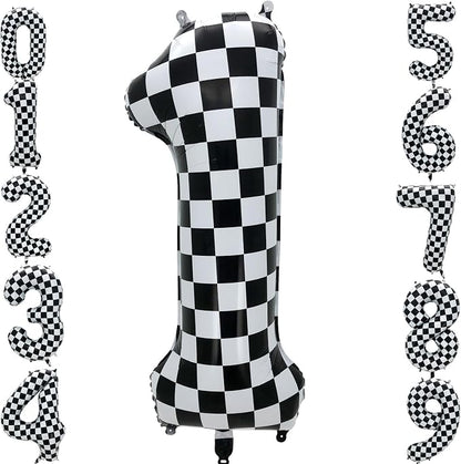 42 Inch Checkered Number Balloon 1, 1th Race Car Flag Birthday Party Supplies by Eoopoon