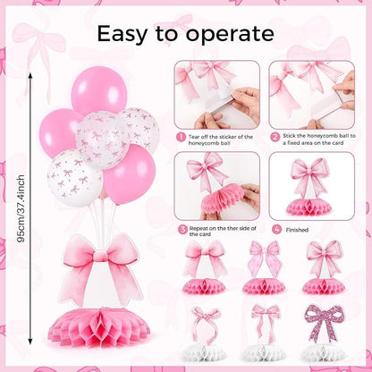 6 Set Pink Bow Birthday Decoration - Image 3