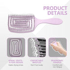 Detangling Brush, Dry and Wet Vented Detangler Hair Brush for Women and Men, Professional Paddle Curved Styling Hairbrush for Wet/Dry/Curly/Thick/Long/Damaged Hair, Purple