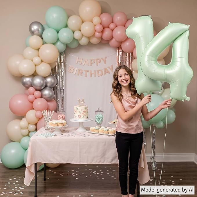 Olive Green Number 14 Balloon 40 Inch, Leafy Prop - Image 6