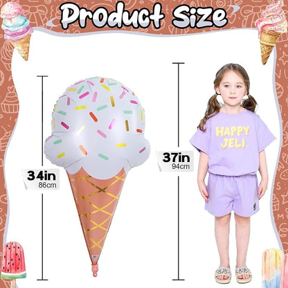 32 Inch Large Ice Cream Balloons Cone Kit, Giant Sweet Ice Cream Sprinkle Foil - Image 2