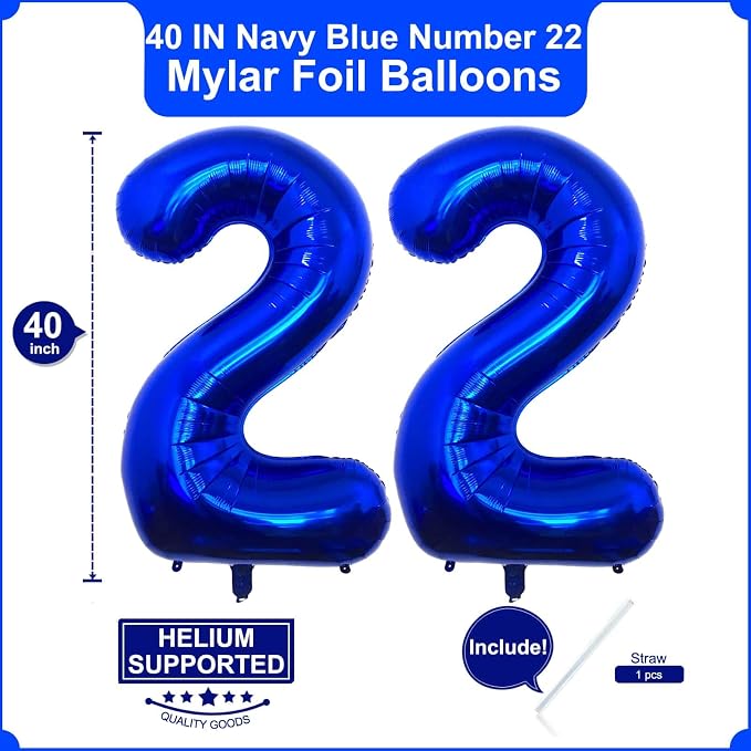 40 Inch Navy Blue 22 Balloons Giant Number 22 Balloons Navy Blue 22 Birthday - Image 2