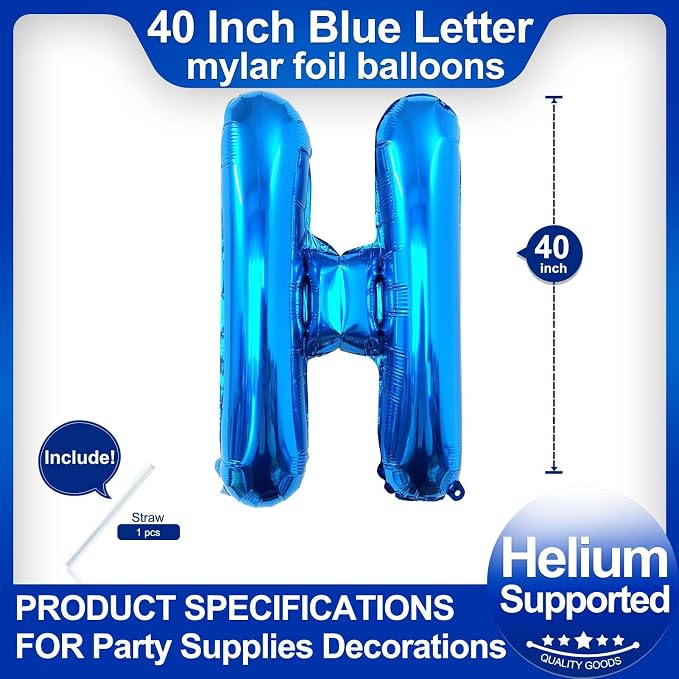 40 Inch Blue Letter H Balloons, DIY Phrase Foil Alphabet Letter H Balloons DIY - Image 2