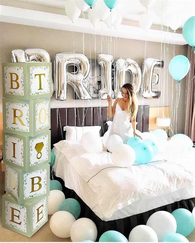 101 PC Greenery Bridal Shower Decorations Balloon Boxes Gold- Blocks - Image 2