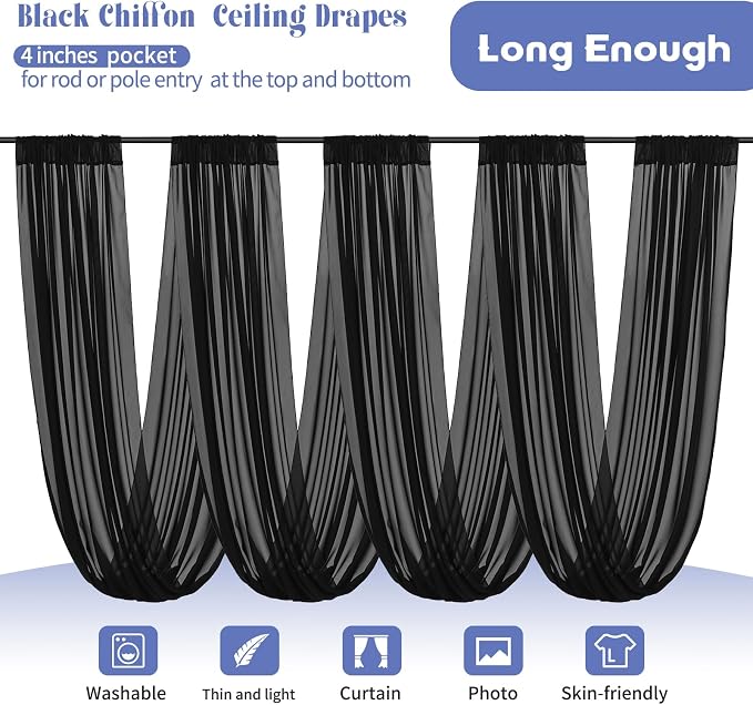 6 Panels Black Ceiling Drapes for Wedding Ceiling Drapes 5ftx10ft Wedding Arch - Image 3