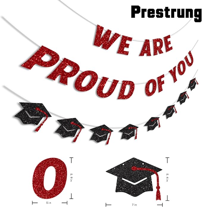 We Are So Proud of You Banner Pre-strung Red and Black Graduation Decorations - Image 2