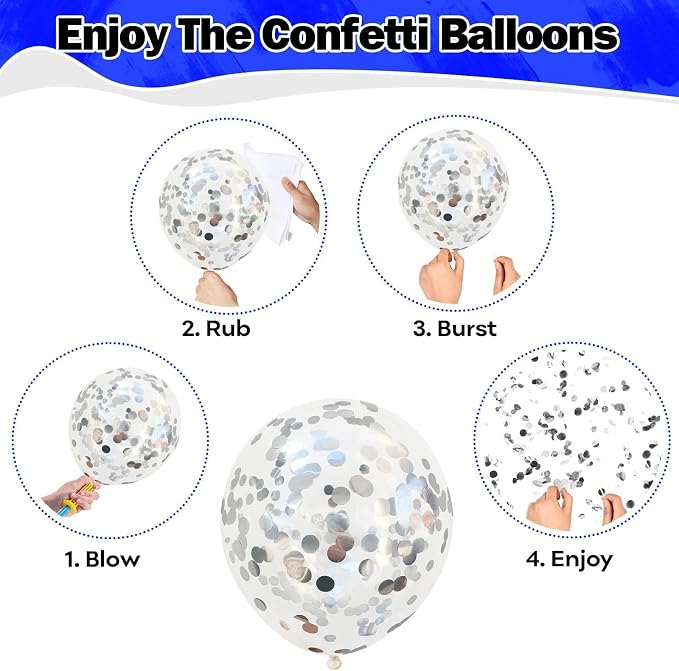 Blue Black Balloons 60 Pcs Royal Blue Black and Metallic Silver Confetti - Image 7
