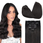 DOORES Hair Extensions Clip in Human Hair, 80g 5pcs Natural Black 20 Inch Clip in Human Hair Extensions Natural Hair Extensions Straight
