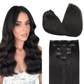 DOORES Hair Extensions Clip in, 5pcs 75g 16 Inch Natural Black Clip in Human Hair Extensions Real Natural Hair Extensions Straight