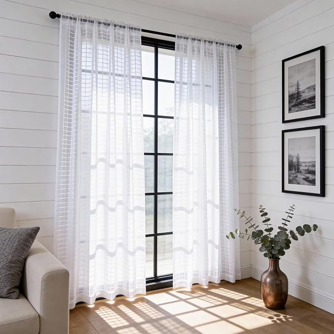 SpaceDresser Check Sheer Curtains 63 Inches Long - Image 4