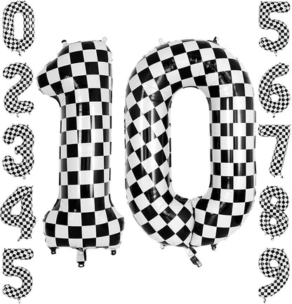 40 Inch Checkered Number 10 Balloon, Large Black and White Foil Number Balloon by Unknown