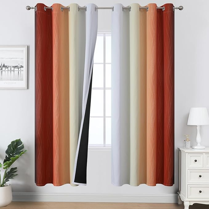 Burnt Orange and Greyish White Ombre Blackout Curtains by ESTELARTEXTILER