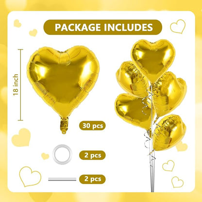 TONIFUL 30 Pcs Gold Heart Balloons 18 Inch Heart Shape Foil Mylar Balloons | - Image 2