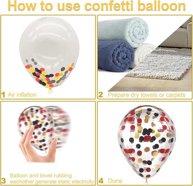 Bezente Red Black and Gold Confetti Balloons Set 60pcs 12 inch | Metallic - Image 3