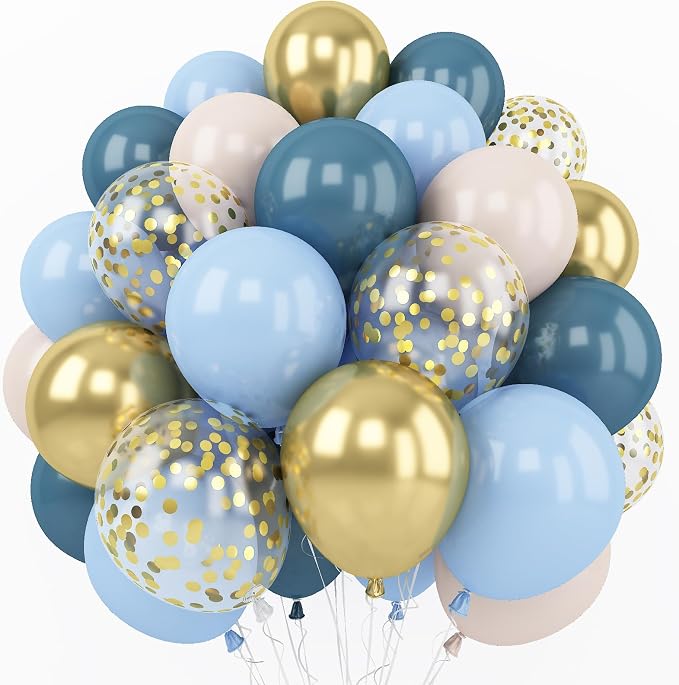 Dusty Blue Balloon Set, 60 Packs 12 Inches Metallic Chrome Gold Macaron Blue by Togvu