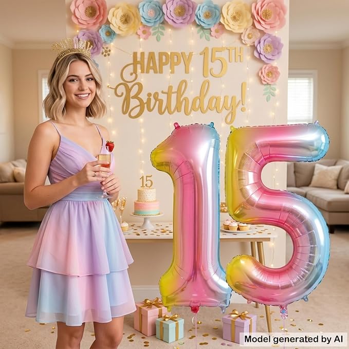 40 Inch Rainbow Foil Number 15 Balloon - Image 4