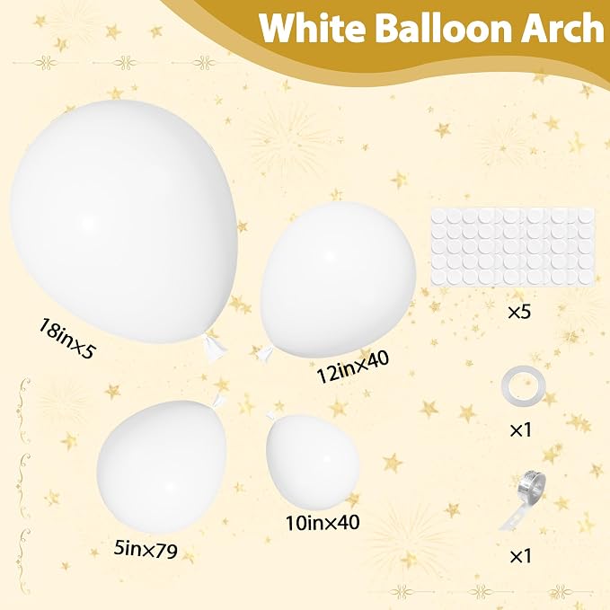 164Pcs White Balloons Different Sizes 18" 12" 10" 5" - Image 3