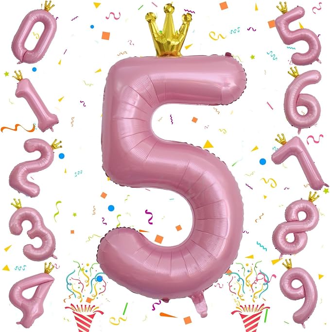 40 Inch Pastel Pink 5 Number Balloons, Giant Foil 5th Birthday Number Balloon - Image 8