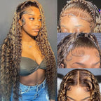 bangjazz 30 Inch Deep Wave Lace Front Wigs Human Hair 180% Density Highlight Ombre 13x4 Lace Frontal Wigs Human Hair HD Lace P4/27 Wigs for Black Women Human Hair Pre Plucked Curly Lace Front Wig