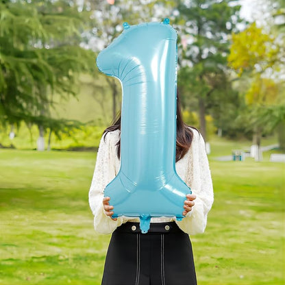 40 Inch Light Blue Number Balloons, Helium Mylar Foil - Image 2