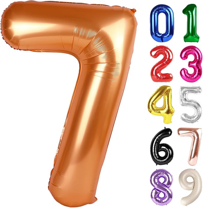 7 Balloon - Orange Birthday Number Balloons, 40 Inch Decorations Men Women | by ALPHADELTAPI