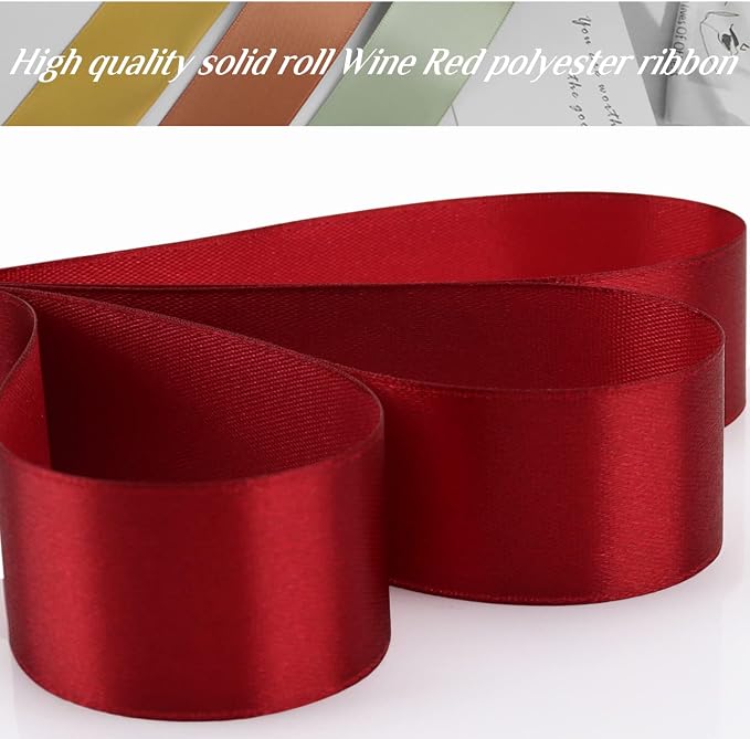 Nsilu 1 inch, Wine Red Ribbon for Gift Wrapping 50 Yards Perfect Wedding Party - Image 4