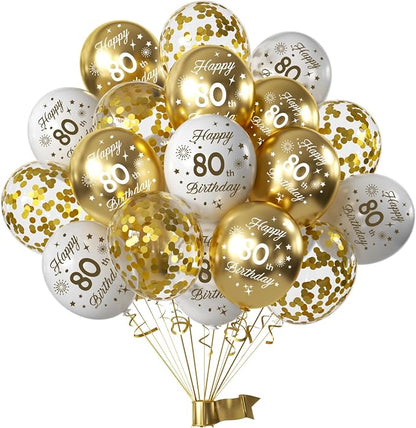 White Gold 80th Birthday Balloons Pack of 15 Men Women Happy 80th Birthday by Hongplus
