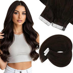 Sunny Hair Tape in Hair Extensions Human Hair 18inch Hair Extensions Real Human Hair Tape in Extensions for Women Darkest Brown Invisible Natural Straight Skin Weft Double Sided Tape 40pcs 100g