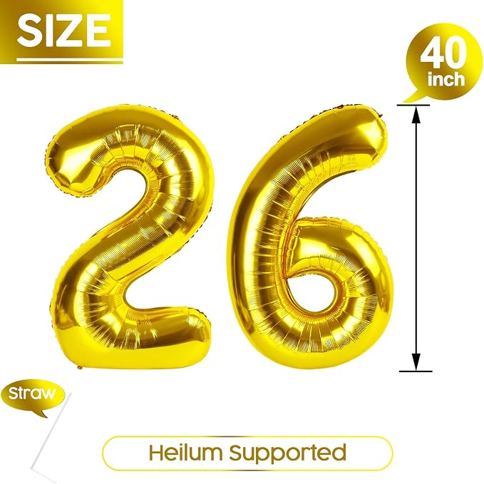 26 Balloon - Gold Birthday Number Balloons, 40 Inch Decorations Men Women | - Image 5