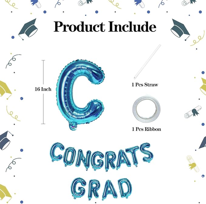 16 Inch Dark Blue Congrats Grad Banner Balloons, Dark Blue Congrats Grad - Image 2