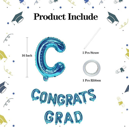 16 Inch Dark Blue Congrats Grad Banner Balloons, Dark Blue Congrats Grad - Image 2
