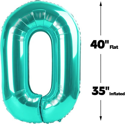 Teal Blue Number 0 Balloon 40 inch, Balloon numbers party supplies, deco photo - Image 3