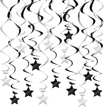 BEISHIDA Black Silver Stars Hanging Swirls Bachelorette Graduation Hanging by Beishida
