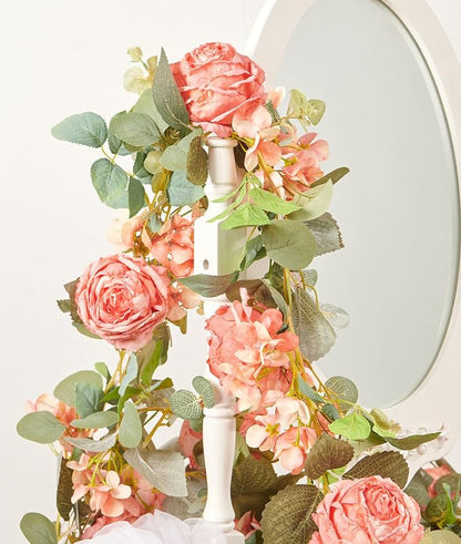 Artificial Flower Garland 2pcs 5.4ft Rose & Hydrangea Vine, Champagne Pink | - Image 8