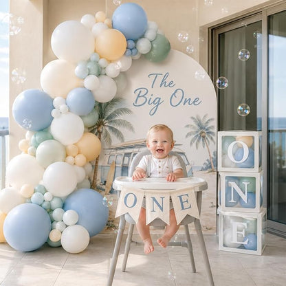 Blue Green White Balloons 12INCH Coastal Summer Baby Shower Birthday Decor | - Image 3