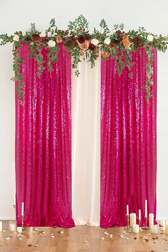 PartyDelight Hot Pink Sequin Backdrop Curtains 2x8ft 2 Panels | Sparkly 3mm - Image 6