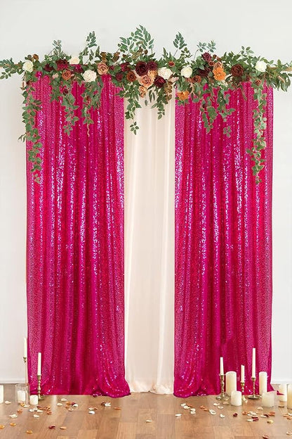 PartyDelight Hot Pink Sequin Backdrop Curtains 2x8ft 2 Panels | Sparkly 3mm - Image 6