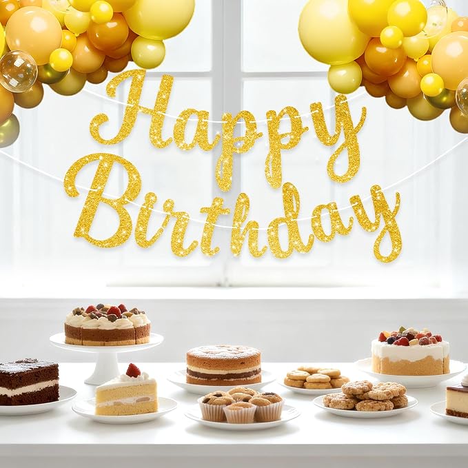 Glitter Gold Happy Birthday Banner, Hanging Letter Birthday Sign Wall Door - Image 6