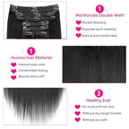 Yaki Straight Clip in Hair Extensions Real Human Hair 8Pcs Remy Human hair Clip ins for Women, Natural Soft Human Hair 120g 28inch #1B Natural Black