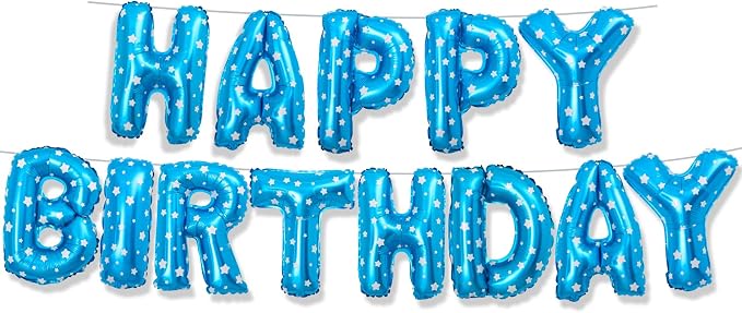 Blue Happy Birthday Balloons Banner Letter Signs Party Decorations by Unknown