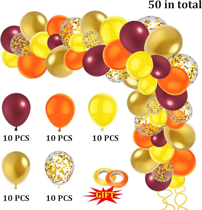 50 Pcs 12 Inch Fall Balloons Fall Birthday Party Decorations Burgundy Orange - Image 3